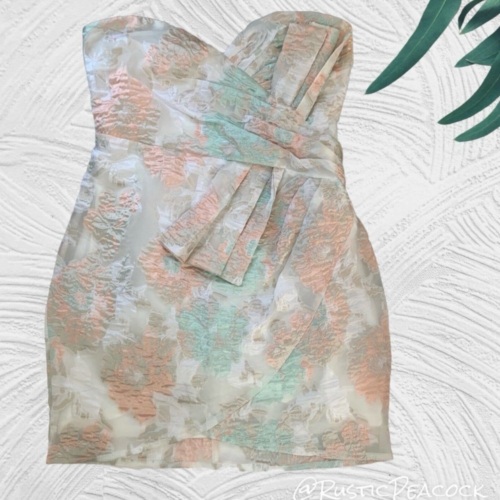 Lulus Keep The Drama White Multicolor Jacquard Floral Strapless Dress